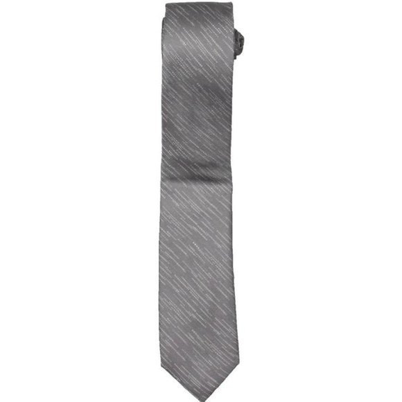 (5/$25 SALE ✅) ALFANI Mens Gray Finell Silk Skinny Silver Business Necktie - Picture 6 of 6